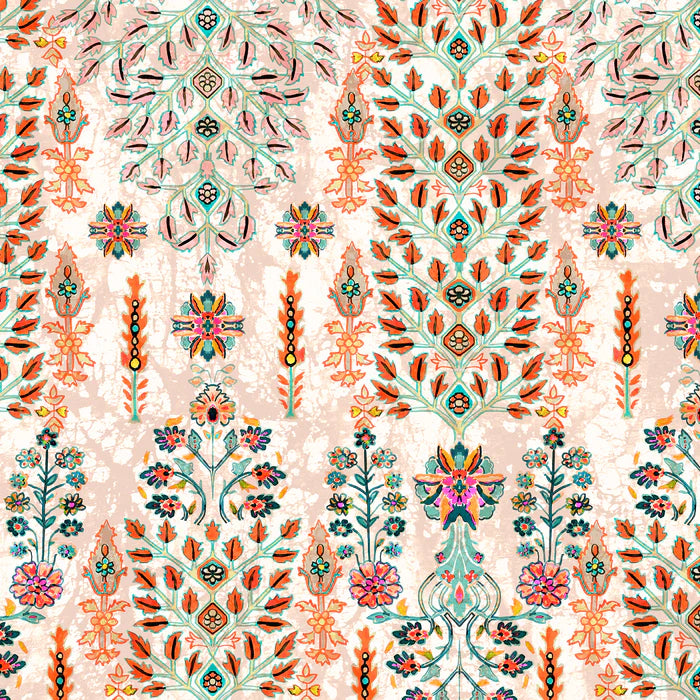 Kastel Denmark Long Sleeve Coral Block Print Floral 1/4 Zip Top