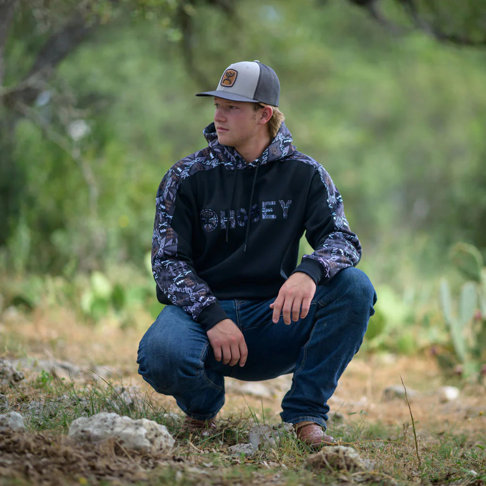 Hooey "Canyon" Hoody Black with Grey & Brown Aztec Pattern