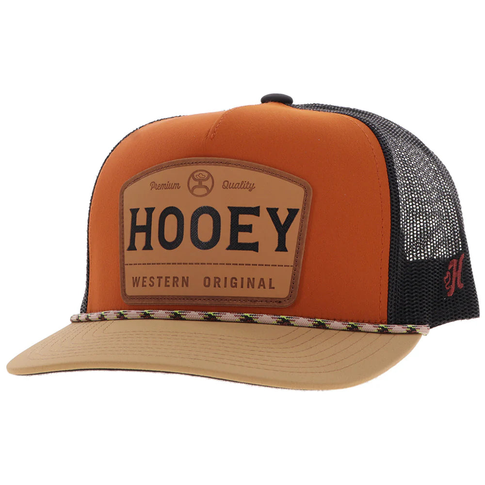 Hooey Trip Orange and Black Ballcap with Leather Patch