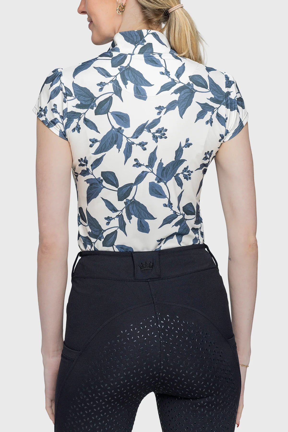 Kastel Denmark Indigo Lithograph Leaf 1/4 Zip Cap Sleeve Shirt