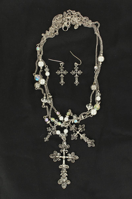 Blazin Roxx Long Silver Cross Multi Chain Necklace Set