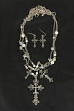 Blazin Roxx Long Silver Cross Multi Chain Necklace Set