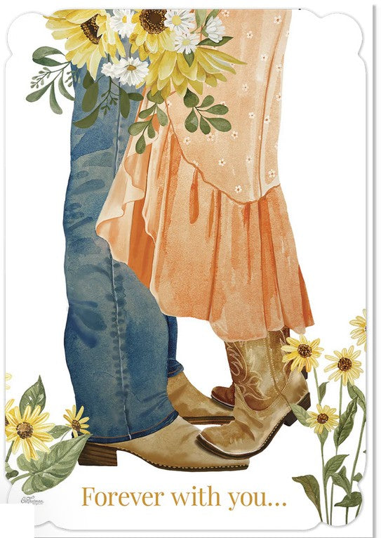 Leanin Tree Boots On Tiptoes and Sunflowers Anniversary Card