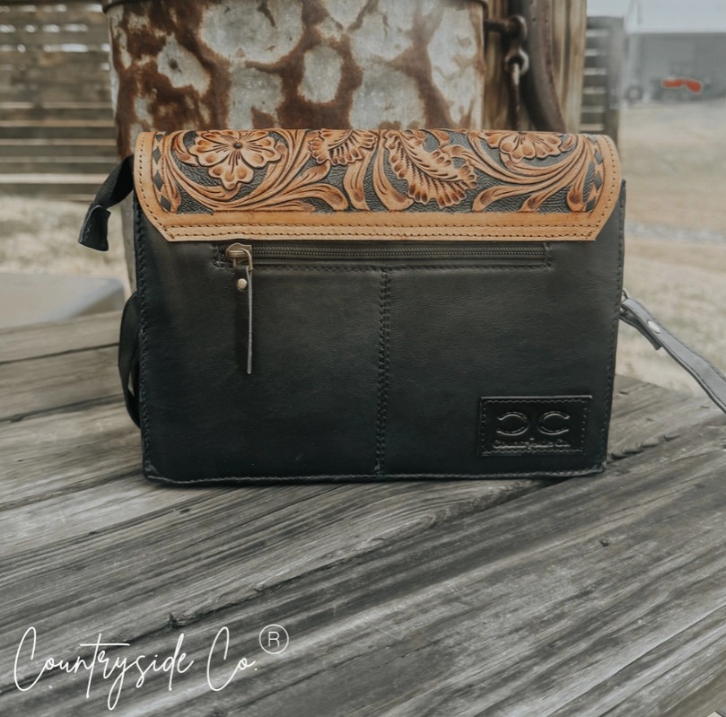 Quilted Leather Purse with Tooled Leather