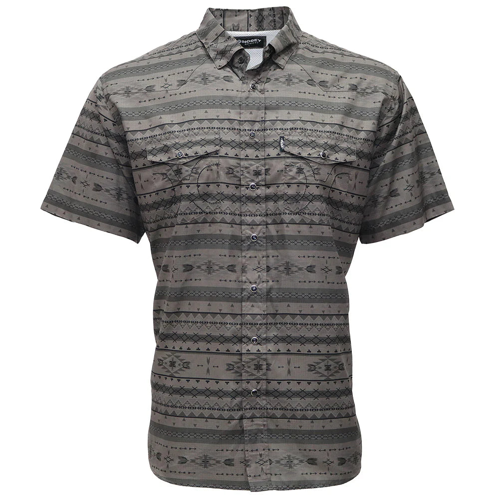 Hooey "Sol" Mens Charcoal and Aztec Short Sleeve Pearl Snap Shirt
