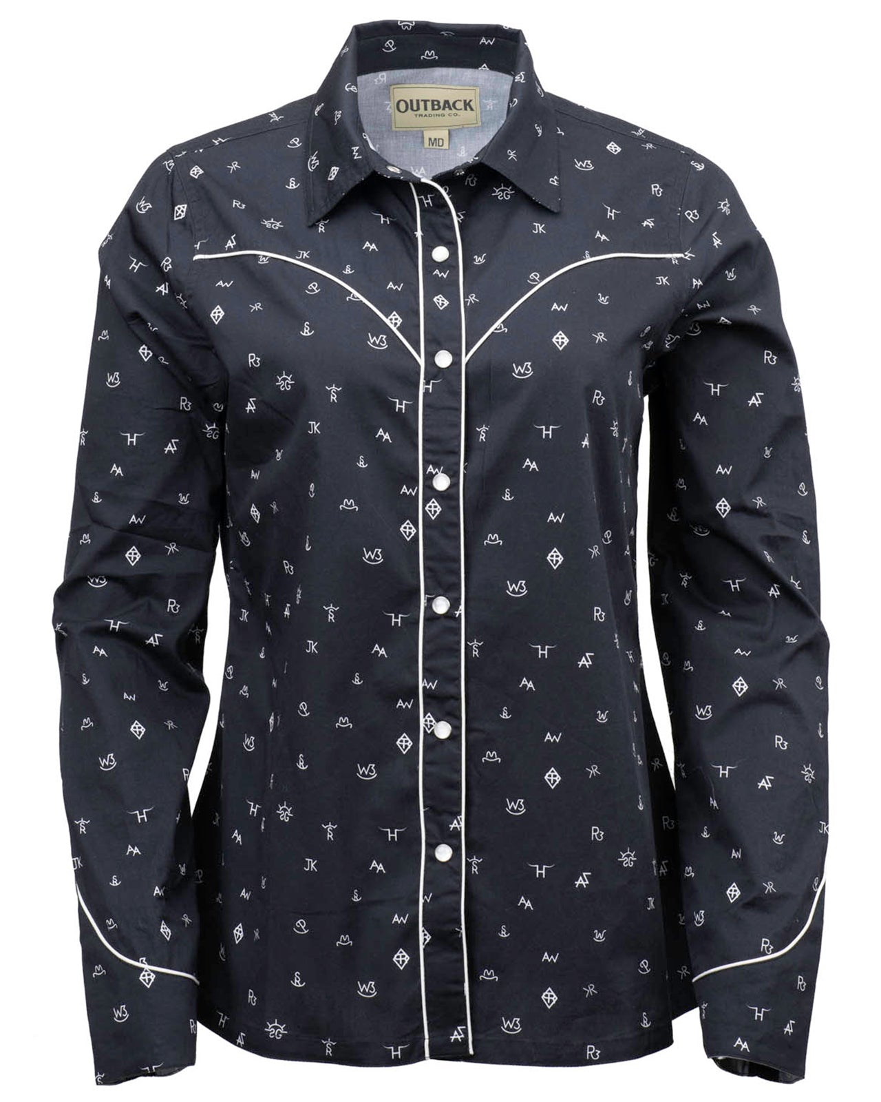 Outback Trading Co Ladies Cattle Brand Western Shirt