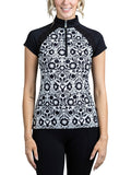 Kastel Denmark Cap Sleeve Performance Black And White Floral 1/4 Zip Shirt