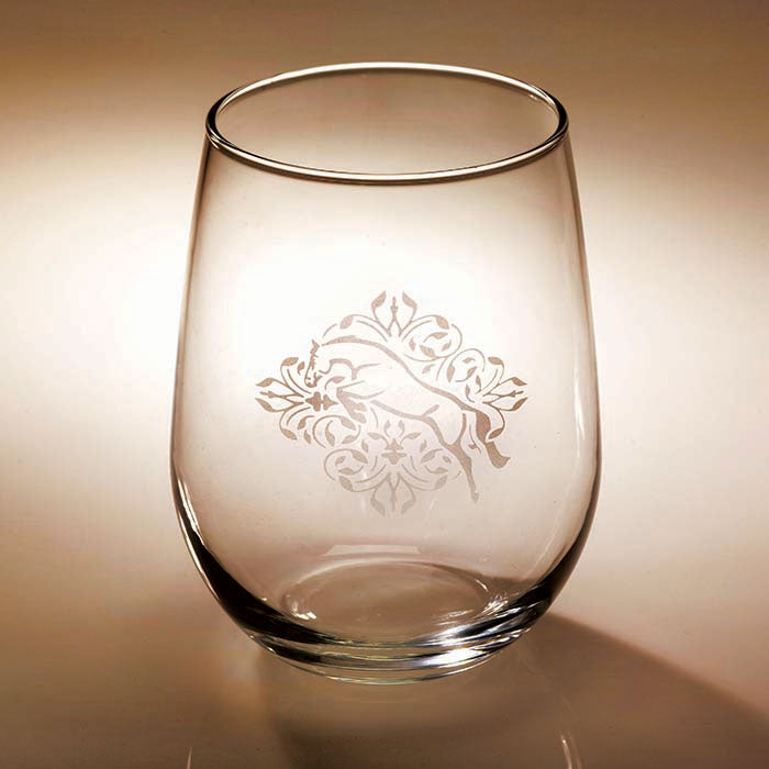 Kelley and Coimpany Stemless Etched Wine Glass