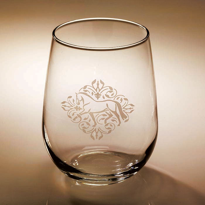 Kelley and Coimpany Stemless Etched Wine Glass