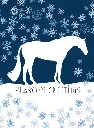 Christmas Card: Blue Snow scene with Conformation Hunter