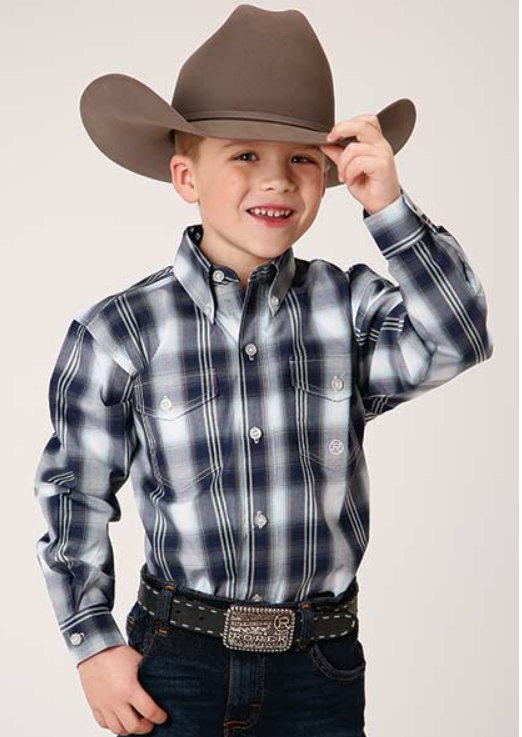 Roper Boys Blue West Plaid Long Sleeve Shirt