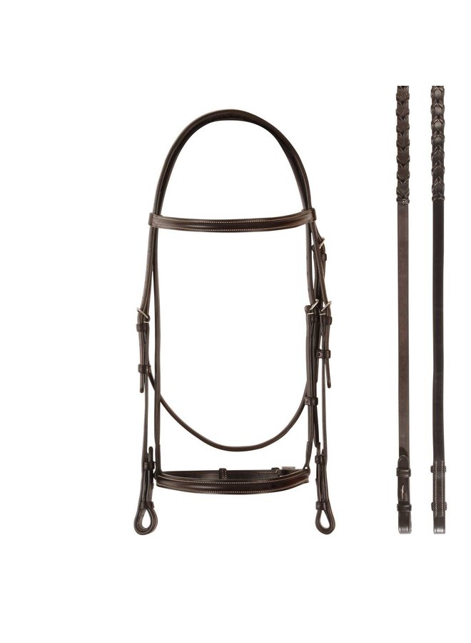 Bobby's Plain Raised Snaffle Bridle With Reins Havana