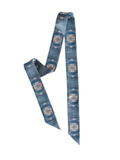 Tirzah Lane Art Blue Cross Geometric Twilly Scarf: Western Satin Chiffon Hair & Neck Scarf