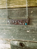 Countryside Co. Tooled Bar Silver Necklace with Turquoise Accent
