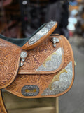 Used Dale Chavez Show Saddle w/ Two Toned Silver - 16" Medium