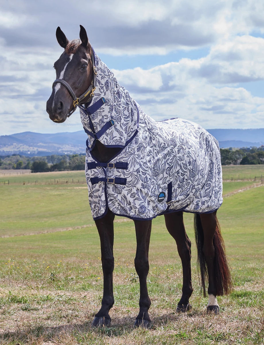 Weatherbeeta ComFiTec Limited Edition Fly Sheet Combo - White/Navy Floral Print