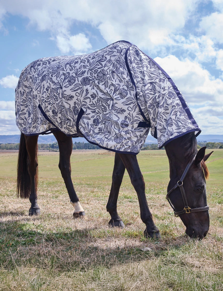 Weatherbeeta ComFiTec Limited Edition Fly Sheet Combo - White/Navy Floral Print