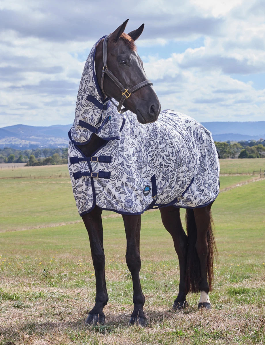 Weatherbeeta ComFiTec Limited Edition Fly Sheet Combo - White/Navy Floral Print