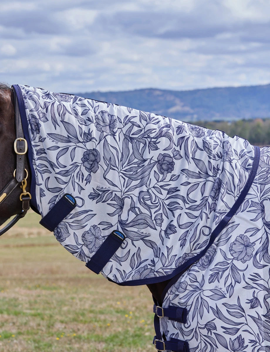 Weatherbeeta ComFiTec Limited Edition Fly Sheet Combo - White/Navy Floral Print
