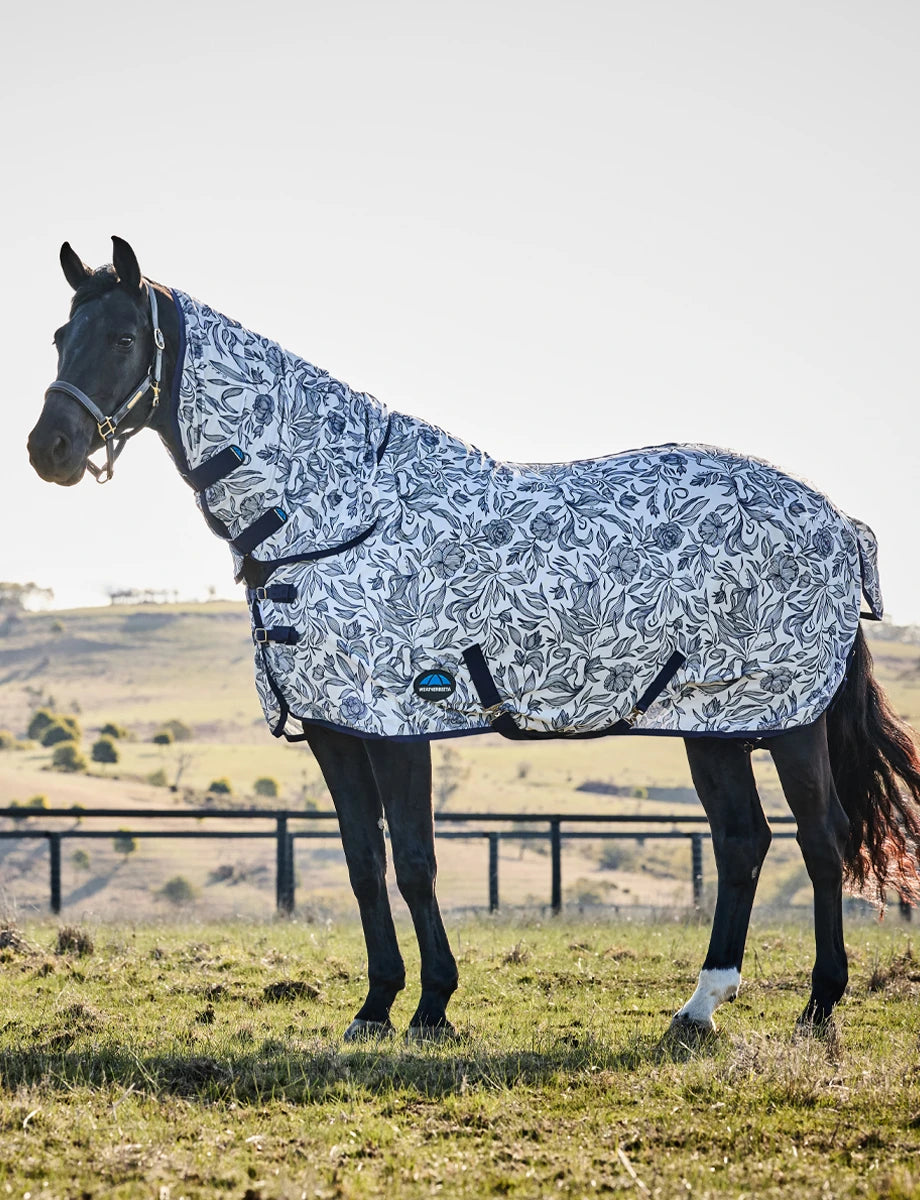 Weatherbeeta ComFiTec Limited Edition Fly Sheet Combo - White/Navy Floral Print