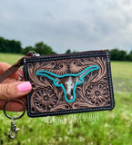 Boho Ranch Shop Longhorn Western Cowhide Leather Keychain Wallet