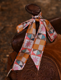 Tirzah Lane Art Vintage Patchwork Twilly Scarf: Western Satin Chiffon Hair & Neck Scarf
