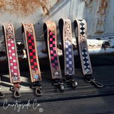 Countryside Co. Bronco Checkered Tooled Leather Wristlet Keychain