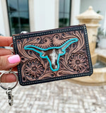 Boho Ranch Shop Longhorn Western Cowhide Leather Keychain Wallet
