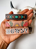 Boho Ranch Shop Western Leather Hair Clip Barrettes: BROWN/ TURQUOISE BOHO