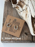 Boho Ranch Shop Dainty Western Style Horseshoe with Rhinestone Earrings