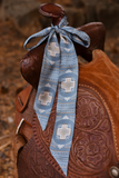 Tirzah Lane Art Blue Cross Geometric Twilly Scarf: Western Satin Chiffon Hair & Neck Scarf