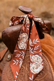 Tirzah Lane Art Rustic Wild Roses Twilly Scarf in Oxblood: Western Floral Satin Chiffon Scarf