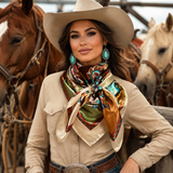 Rodeo Drive Brown and Cream Floral Wild Rag - Western Scarf