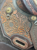C2759 Used Circle Y Custom JBN Sunflower Tooled Treeless Barrel Saddle
