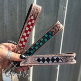 Countryside Co. Bronco Checkered Tooled Leather Wristlet Keychain