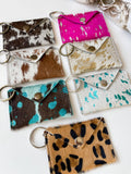 Boho Ranch Shop Cowhide Credit Card Holder Keychain - Gift Card holder: Tan + White