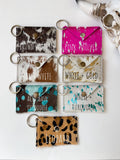 Boho Ranch Shop Cowhide Credit Card Holder Keychain - Gift Card holder: Tan + White