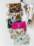 Boho Ranch Shop Cowhide Credit Card Holder Keychain - Gift Card holder: Tan + White