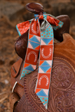 Tirzah Lane Art Frontier Patchwork Twilly Scarf in Rust: Boho Western Cowgirl Silky Scarf