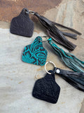 Countryside Co. Cowtag Embossed Leather Keychain with Tassel