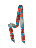 Tirzah Lane Art Frontier Patchwork Twilly Scarf in Rust: Boho Western Cowgirl Silky Scarf