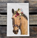 Hippie Hound Studios Christmas Horse Tan Horse with Flowers Tea Towel