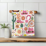 Retro Western Cactus Cowboy Cowgirl Kitchen Towel Waffle