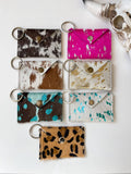 Boho Ranch Shop Cowhide Credit Card Holder Keychain - Gift Card holder: Tan + White