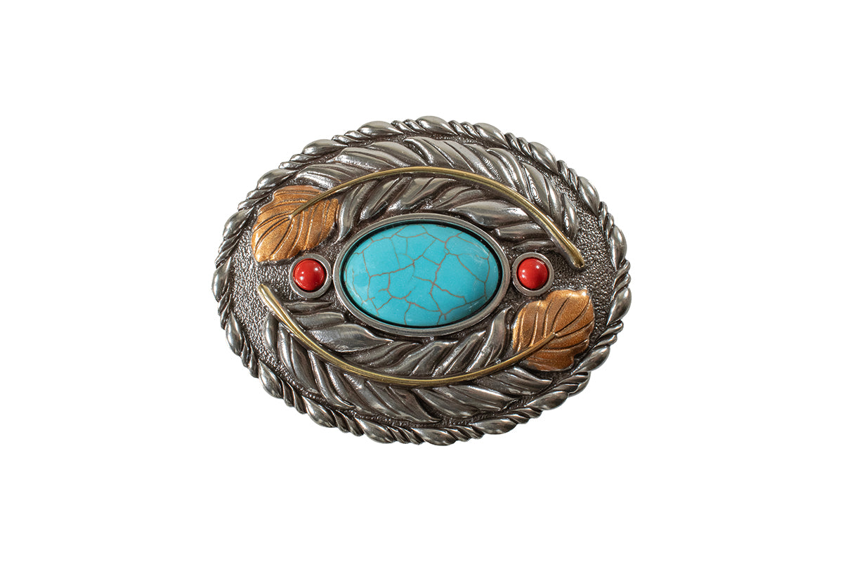 Blazin Roxx Oval Buckle with Turquoise Stone Feather