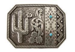 Blazin Roxx Ladies Buckle with Cactus and Turquoise and Antique Silver Finish