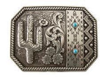 Blazin Roxx Ladies Buckle with Cactus and Turquoise and Antique Silver Finish