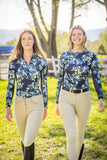 Kastel Demark Navy Watercolor Floral Long Sleeve 1/4 Zip Long Sleeve Top