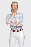 Kastel Denmark Long Sleeve Coral Block Print Floral 1/4 Zip Top