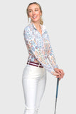 Kastel Denmark Long Sleeve Coral Block Print Floral 1/4 Zip Top